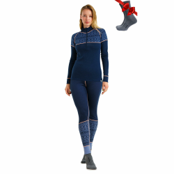 Merino.tech 100% Merino Unterwäsche Damen Set - Leicht, Mittelgewicht, Funktionsunterwäsche Merinowolle, Langarm Shirt und Hose + Wandersocken aus Merinowolle L 250 Nordic Tale Berry Zip-up Angebot bei HelloDeals