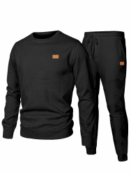 JMIERR Herren Jogginganzug Set 2-Teiliger Sweatshirt Trainingsanzug Casual Sportanzug Herren Sweatshirts und Jogginghose Tracksuit sets mit Strukturmuster Schwarz L Angebot bei HelloDeals