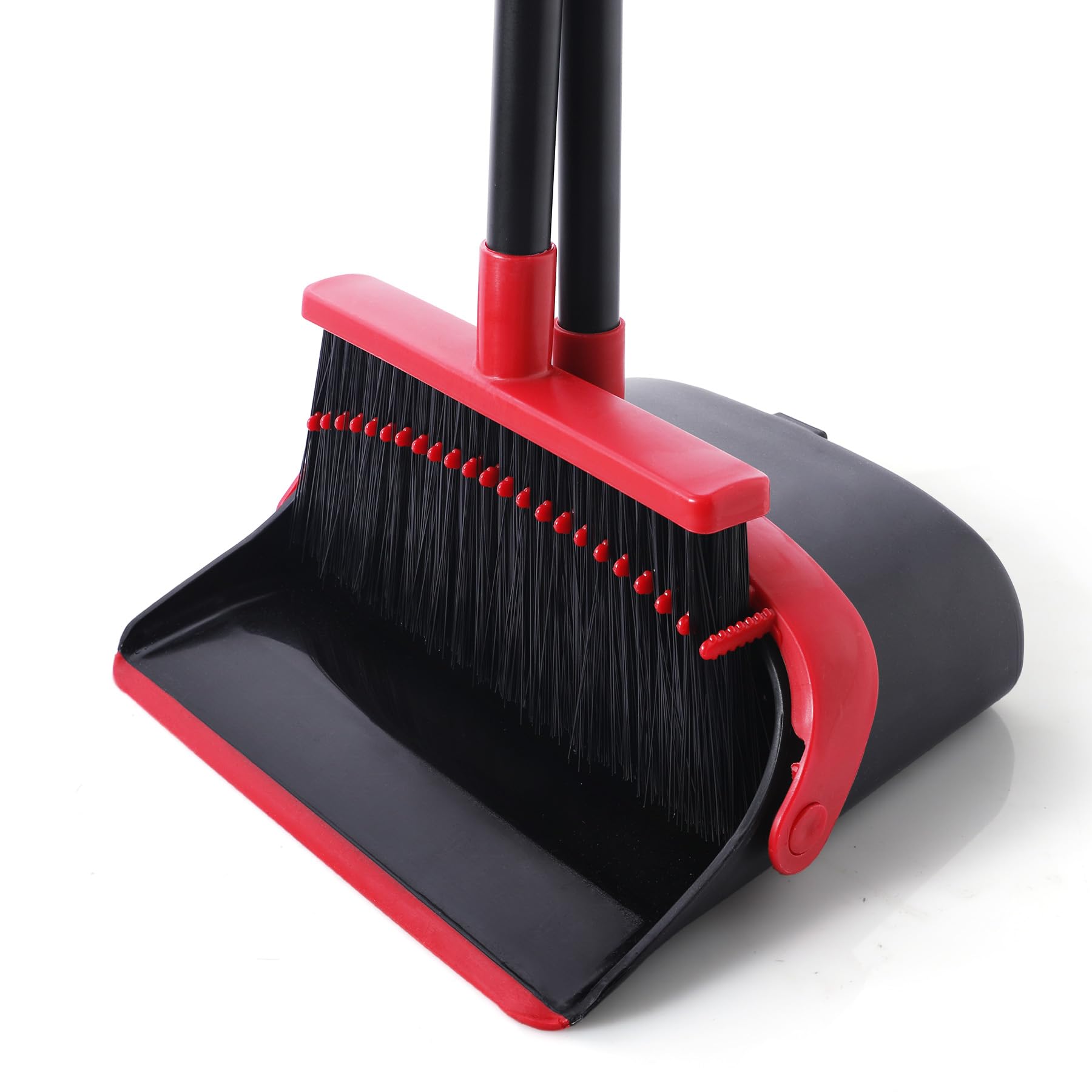 Yocada Besen und Kehrschaufel Set Rot-Schwarz Stand-Kehrschaufel für Innen und Außenbereich mit Kamm Verstellbarer Handhabe für Zuhause Küche Zimmer Büro Lobby Boden Tierhaare Müll Angebot bei HelloDeals