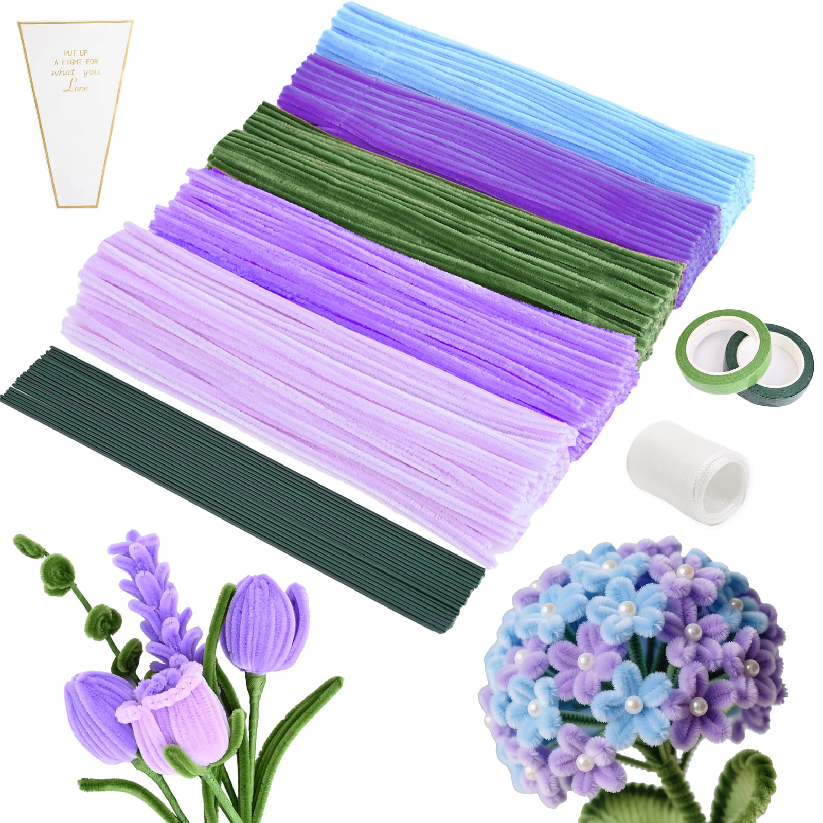 Pfeifenputzer zum Basteln Pfeifenreiniger Blumen Set: 500 Stück Pfeifenreiniger Blumen, DIY Pipe Cleaner Dekoration mit Blumendraht, Geschenk für Erwachsene & Bastelfreunde Violett Angebot bei HelloDeals