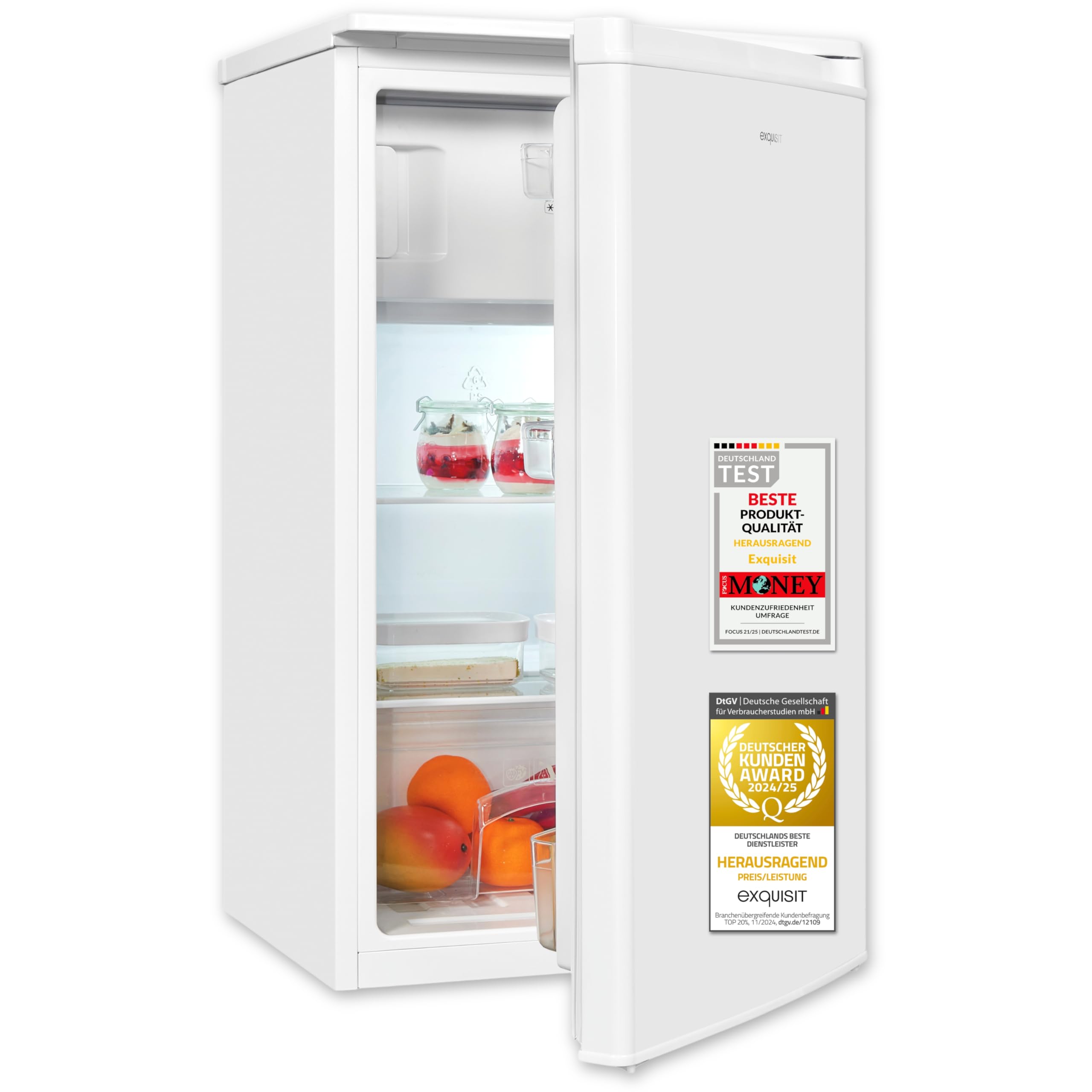 Exquisit Kühlschrank mit Gefrierfach, 3-Sterne-Gefrieren, 81 Liter, 50 cm Breite, Türanschlag wechselbar, Temperaturregelung, KS5117-3-040E weiss Angebot bei HelloDeals