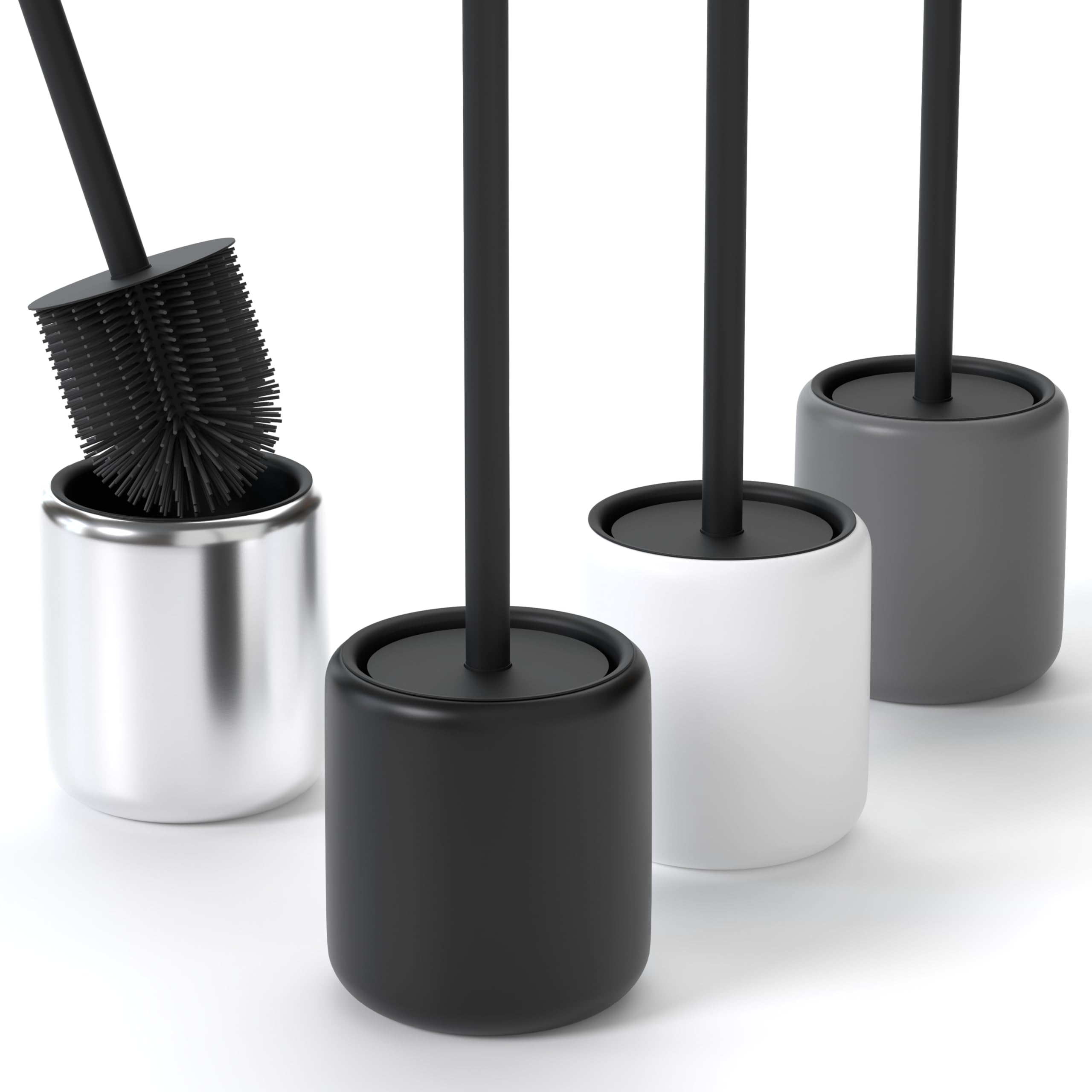 Klobürste Silikon Schwarz – Moderne Toilettenbürste mit Klobürstenhalter aus Stahl und Deckel – Hygienische WC Bürste fürs Badezimmer Angebot bei HelloDeals