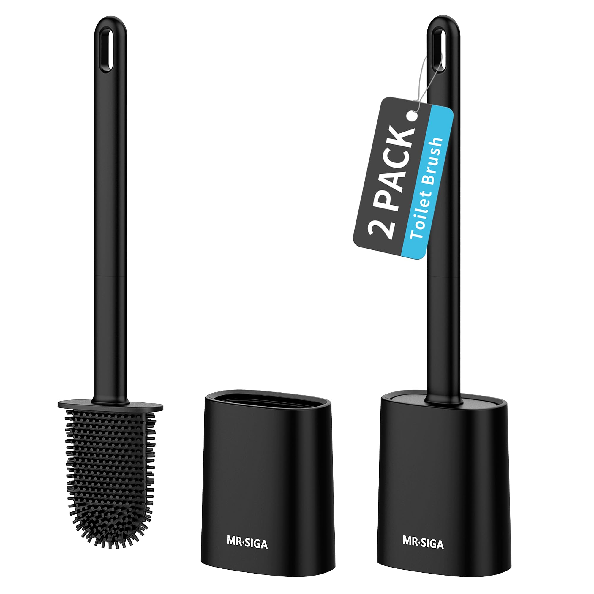 MR.SIGA Toilettenbürsten- und Halter-Set, wandmontierte Toilettenbürste, kompakte Toilettenbürste mit Halter für das Badezimmer, schwarz, 2er-Pack Angebot bei HelloDeals