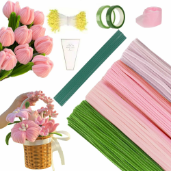400 Stück Pfeifenputzer zum Basteln,Pfeifenreiniger Blumen Set,4 Farben Pfeifenreiniger zum Basteln,mit Blumendraht,Schleifenband,Blumen Staubblatt für Blumenstrauß DIY Dekorationen Rosa Angebot bei HelloDeals