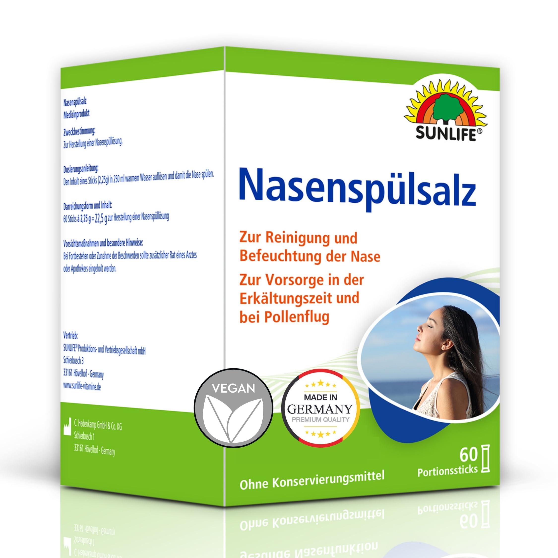 SUNLIFE Nasenspülsalz: Nasenspülung zur Reinigung verstopfter Nase, 60 Sticks à 2,25g 2.25 kg (1er Pack) Angebot bei HelloDeals