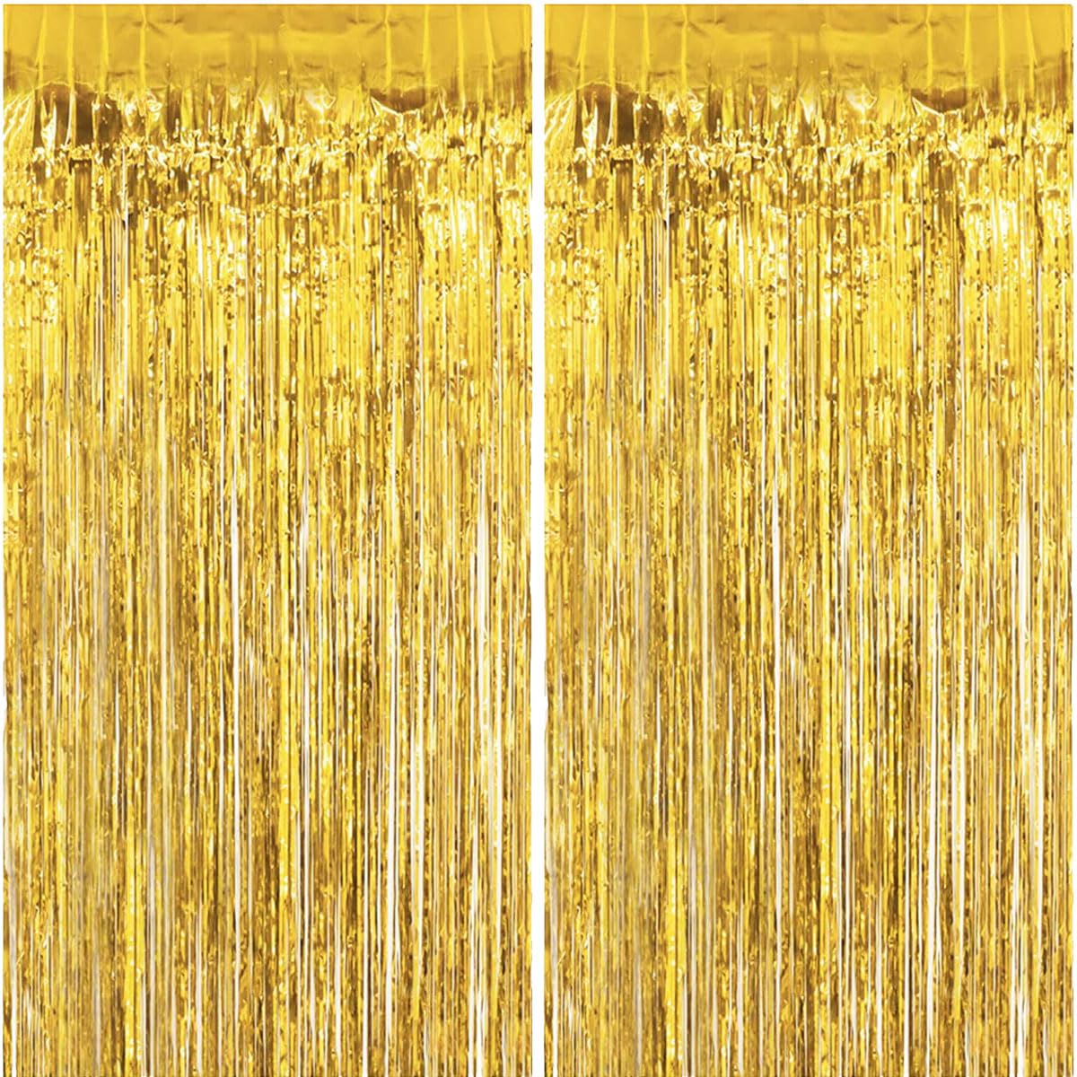 Silvester Lametta Vorhang Gold, Folie Fransen Vorhang Schimmer, Metallic Tinsel Vorhange Hintergrund Fringe Glitzervorhänge Fransenvorhang Metallfolie fur Party Deko Geburtstagsdeko -2stk- Angebot bei HelloDeals