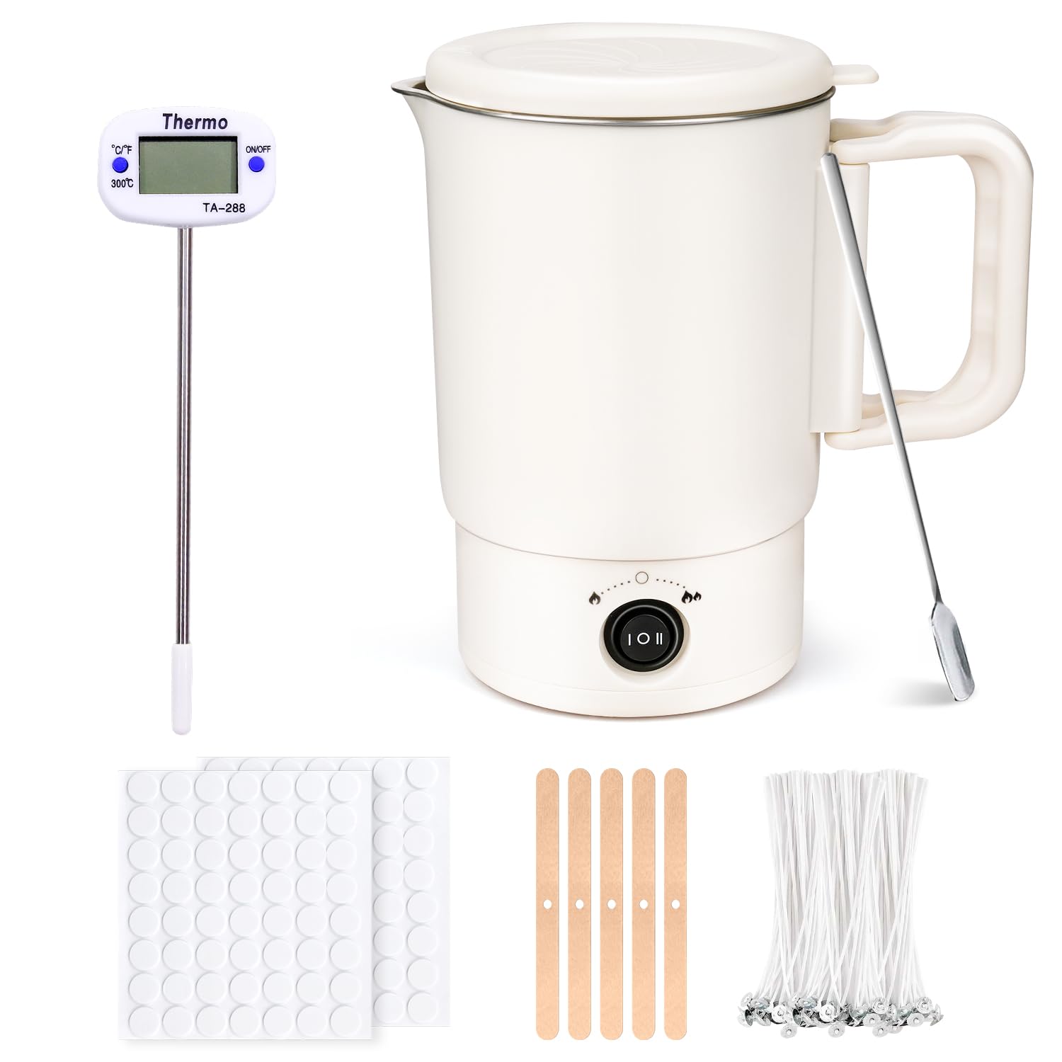 Spoyletto Elektrischer Wachsschmelzer für Kerzenherstellung, Kerzen Selber Machen Set Zubehör mit Wachsschmelztopf, Thermometer, Kerzendochte Docht Aufkleber, Dochthalter und Rührlöffel Angebot bei HelloDeals