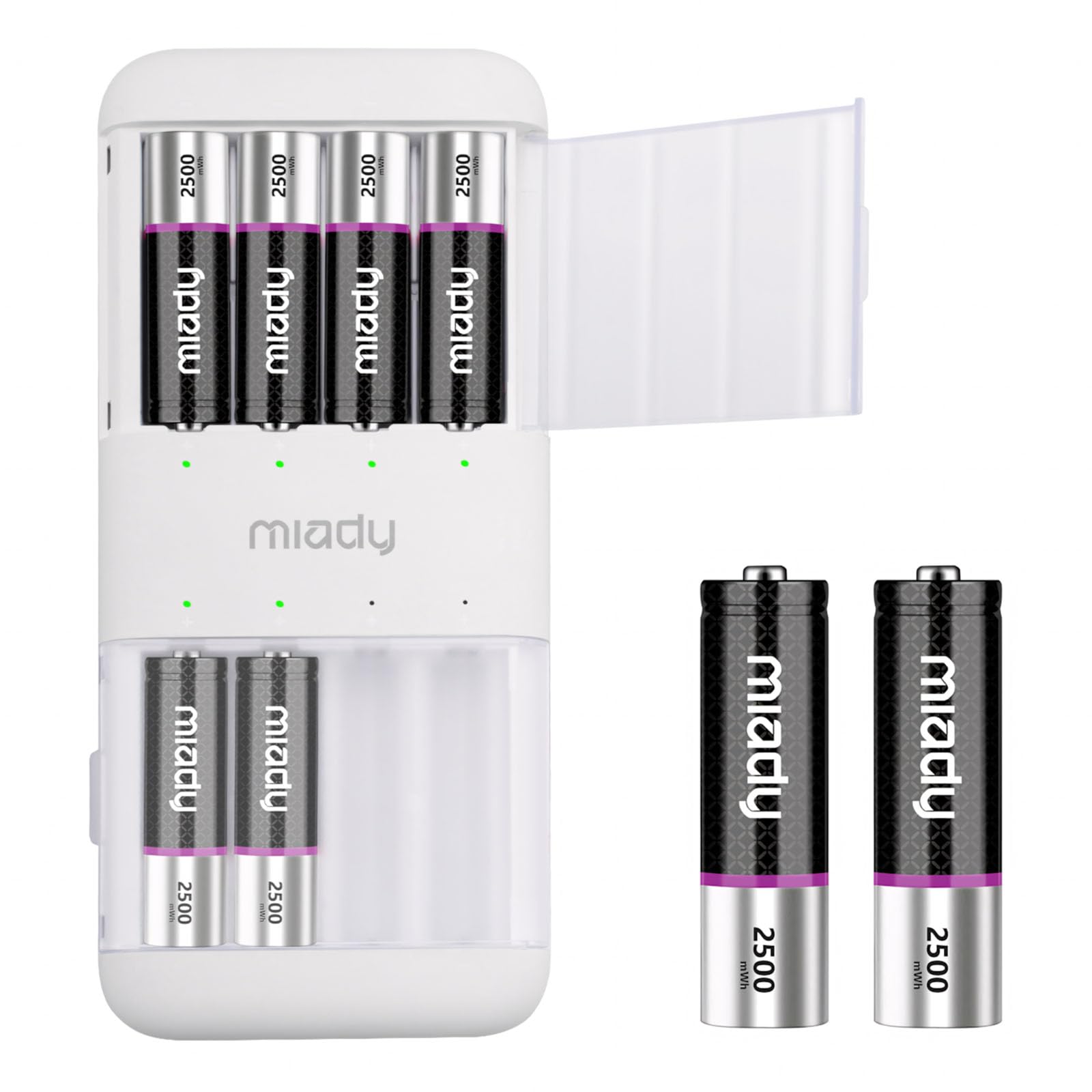 Miady Wiederaufladbare Lithium Akkus AA 8 Stück mit Ladegerät, 2500mWh 1,5V Batterien 2000 Ladezyklen schnellladung in 2,5 Stunden Angebot bei HelloDeals