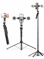 Handy Stativ mit Verfolgung, Rollei 360 Grad Rotation Automatic Face Tracking Smartphone Tripod Selfie Stick 163 cm mit Licht und Fernbedienung zum Filmen Vlog, Handy-Stative-Video-Smartphone-Tripod Quadpod mit LED(AI Tracking) Angebot bei HelloDeals
