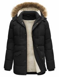 heekpek Herren Winterjacke Outdoor Parka Jacken Lang Männer Warme Winddicht Wasserabweisend Fleece Gefüttert Wintermantel mit Kapuze Schwarz S Angebot bei HelloDeals