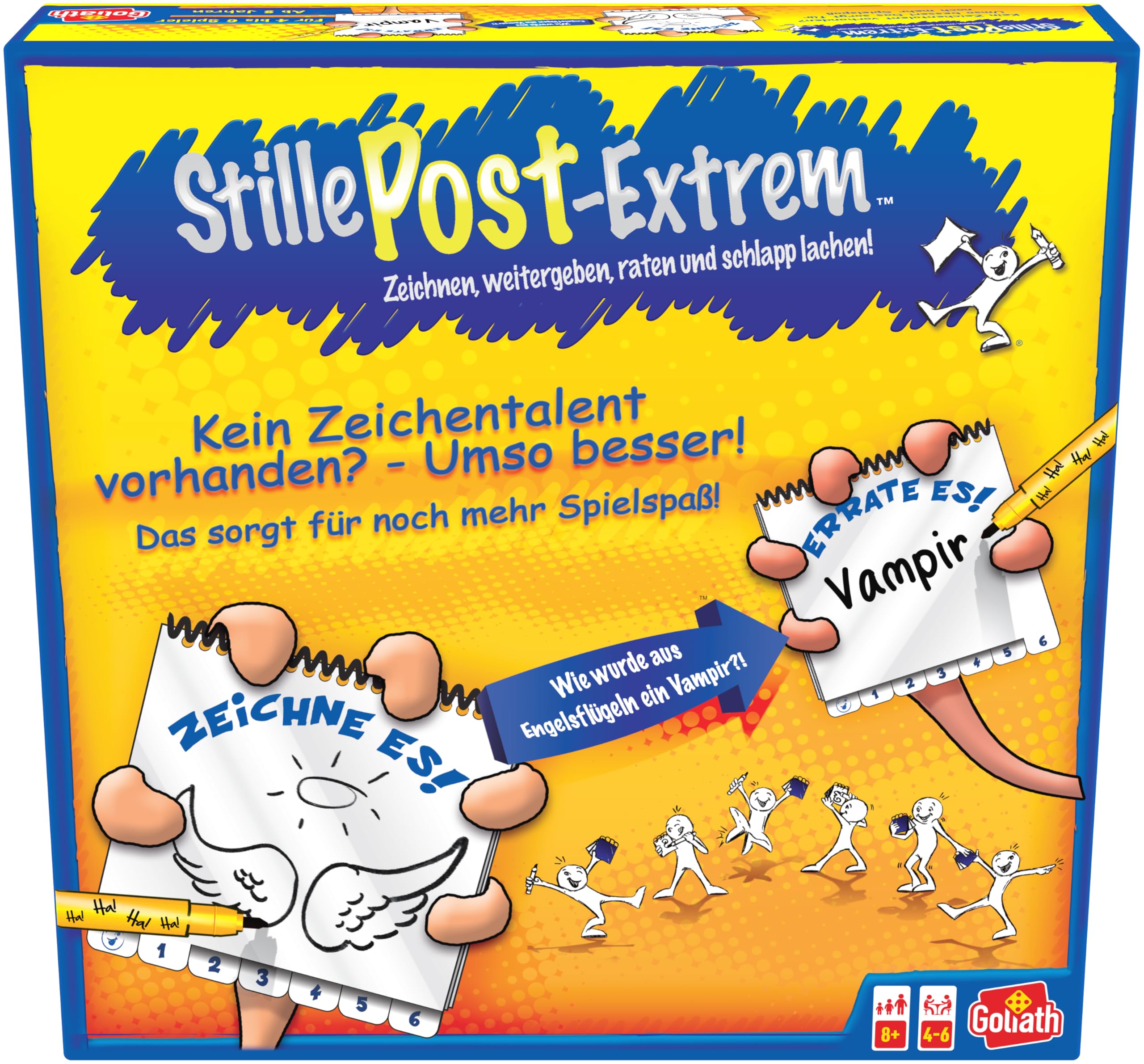 Goliath, STILLE POST EXTREM, Gesellschaftsspiel für Erwachsene und Kinder ab 8 Jahren, Lustiges und Schnelles Zeichenspiel, Für Familie oder Freunde, Brettspiele, 4 bis 6 Spieler, 20 Min Angebot bei HelloDeals