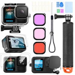 Zubehöre Kit für Gopro Hero 13 Wasserdicht Tauchgehäuse Unterwasser Schwimmender Handgriff 2X Glasfolien Displayschutz Rotfilter Silikon Schutzhülle mit Objektivabdeckung Anti-Fog-Einsätze Angebot bei HelloDeals