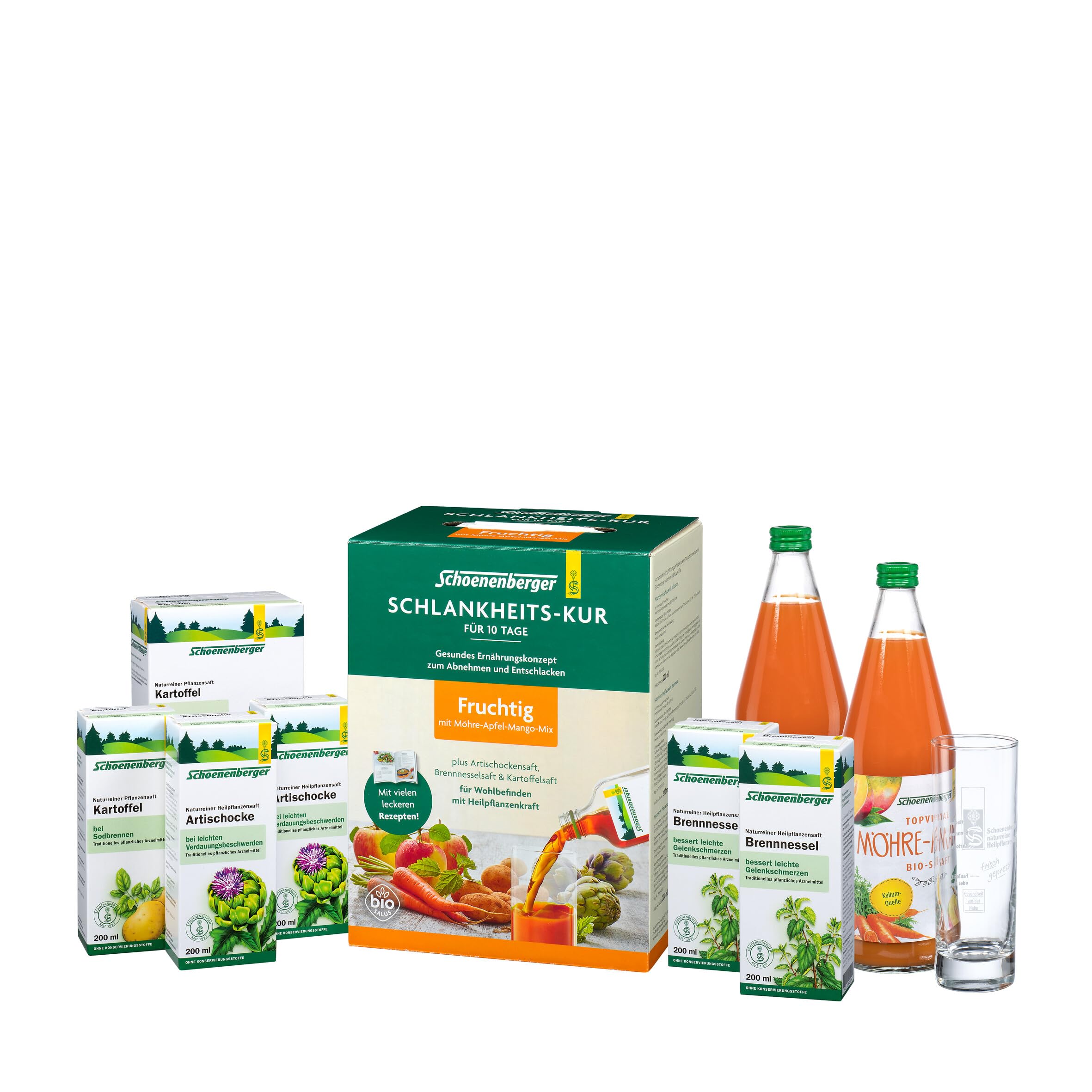 Schoenenberger - Schlankheits-Kur Fruchtig - 1 Set mit Möhre-Apfel-Mango-Mix, plus Artischockensaft, Brennnesselsaft, Kartoffelsaft - gesundes Ernährungskonzept zum Abnehmen - Kur für 10 Tage - bio Angebot bei HelloDeals
