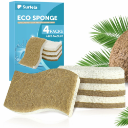 4 Stück Putzschwamm Küchenschwamm Waschbar, Naturschwamm, Hergestellt aus Biologisch Abbaubarer Zellulose und Kokosfaser, Kompostierbarer Schwamm für Geschirr, Küche, Bad Angebot bei HelloDeals