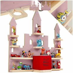 tectake® Holz Regal mit Magnetstreifen für Wand Montage, Tonieregal, Wandregal für's Kinderzimmer, Aufbewahrung Musikbox, für Tonies Tonie Hörfiguren und Toniebox - pink Märchenschloss Rosa Angebot bei HelloDeals