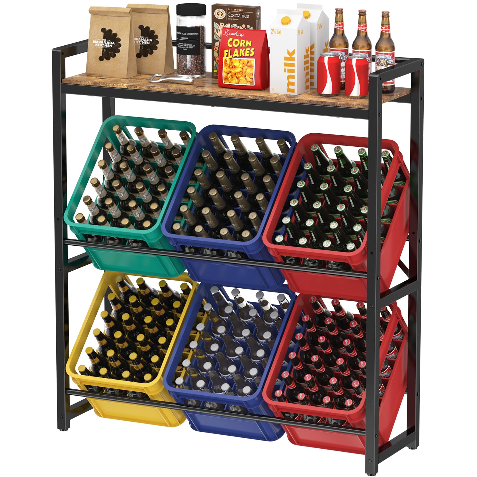 Lifewit Getränkekistenregal mit Ablage für 6 Kisten, 32D x 104W x 117,3H cm Regale für Getränkekisten, Freistehend Kistenständer Getränkeregal Wasserkistenregal Bierkistenregal, Rustikales Braun 6 Kisten Rustikales Braun Angebot bei HelloDeals