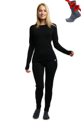 Merino.tech 100% Merino Unterwäsche Damen Set - Leicht, Mittelgewicht, Funktionsunterwäsche Merinowolle, Langarm Shirt und Hose + Wandersocken aus Merinowolle M .320 Black Angebot bei HelloDeals
