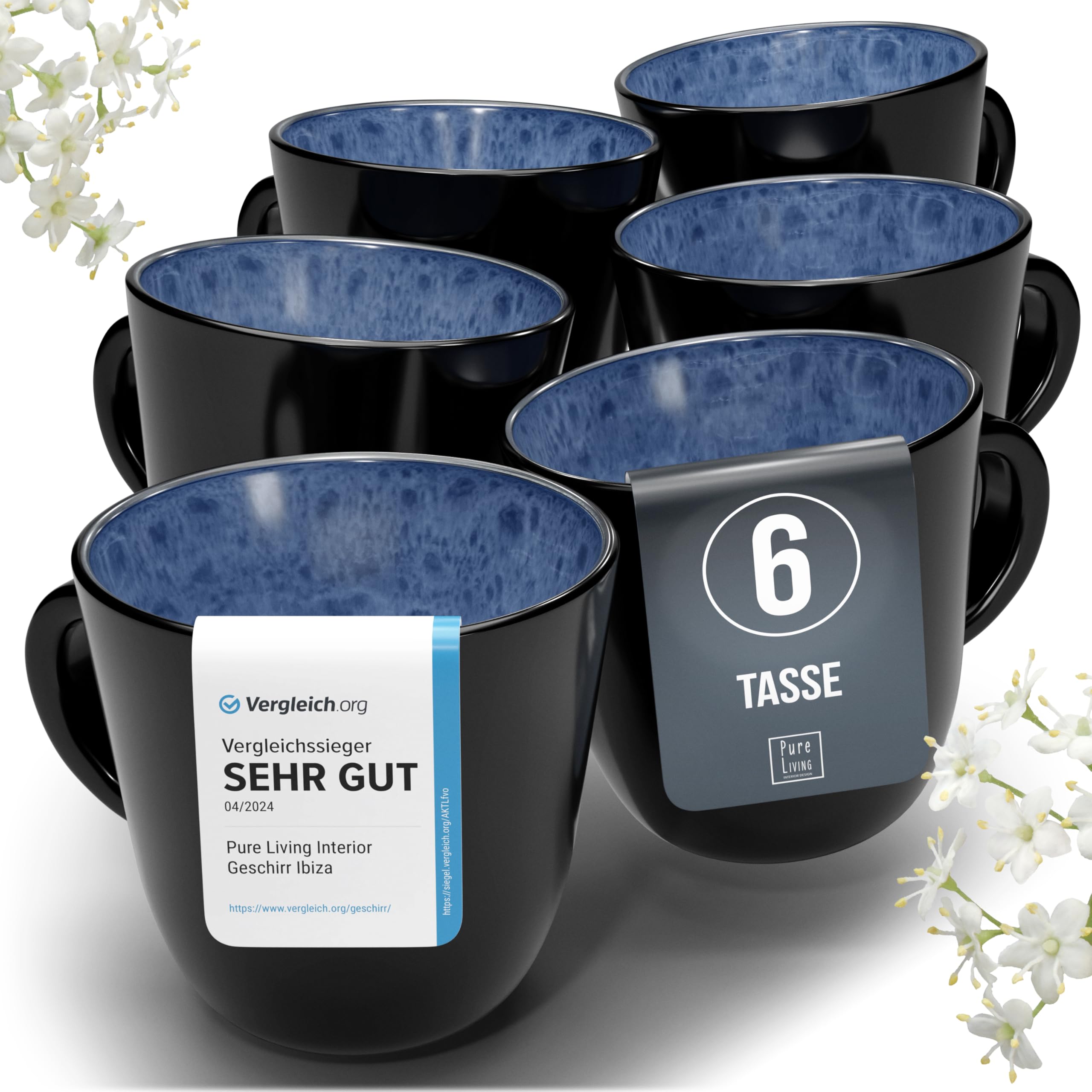 Steingut Kaffeetassen 6 Personen Ibiza TESTSIEGER, Traumhaftes Mediterranes Steingut Tassen Set, Stylisches Tee- und Kaffeebecher Set, Pure Living in Tiefblau Becher (460ml 6x) Tiefblau Angebot bei HelloDeals