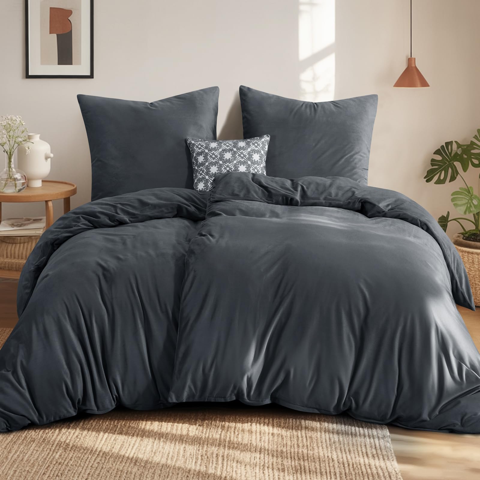 Aisbo Winter Plüsch Bettwäsche 135x200 4teilig Grau - Flanell Flauschige Warme Bettbezug 2er Set und 2 Kissenbezüge 80x80 cm, Teddy Fleece Samt Cashmere Touch Winterbettwäsche mit Reißverschluss Angebot bei HelloDeals