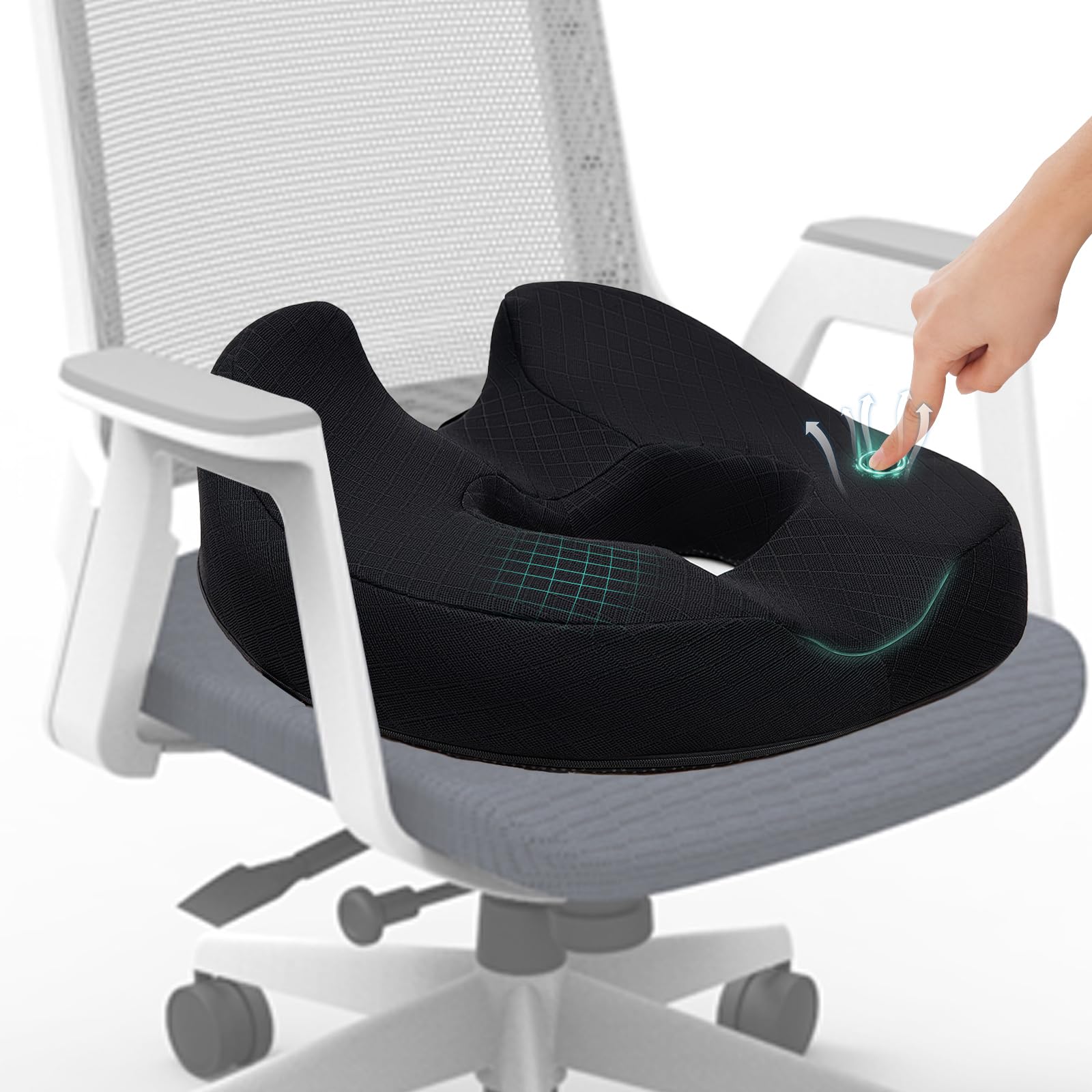 Sitzkissen Orthopädisch Sitzring HämorrhoidenSteißbein Kissen, Donut Sitzring, Orthopädisches Sitzkissen, Memory Foam Steißbeinkissen für Auto, Sofa, Büro & Rollstuhl, A-Schwarz, Standard Angebot bei HelloDeals