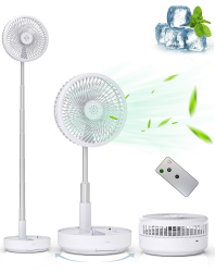 Primevolve 8" Oszillierender Tisch-und Standventilator mit Fernbedienung, Tragbarer Faltbarer Travel Fan für Outdoor Reise Camping, 7200mAh Akku Batterie Ventilator Leise für Schlafzimmer Büro (Weiß) Angebot bei HelloDeals