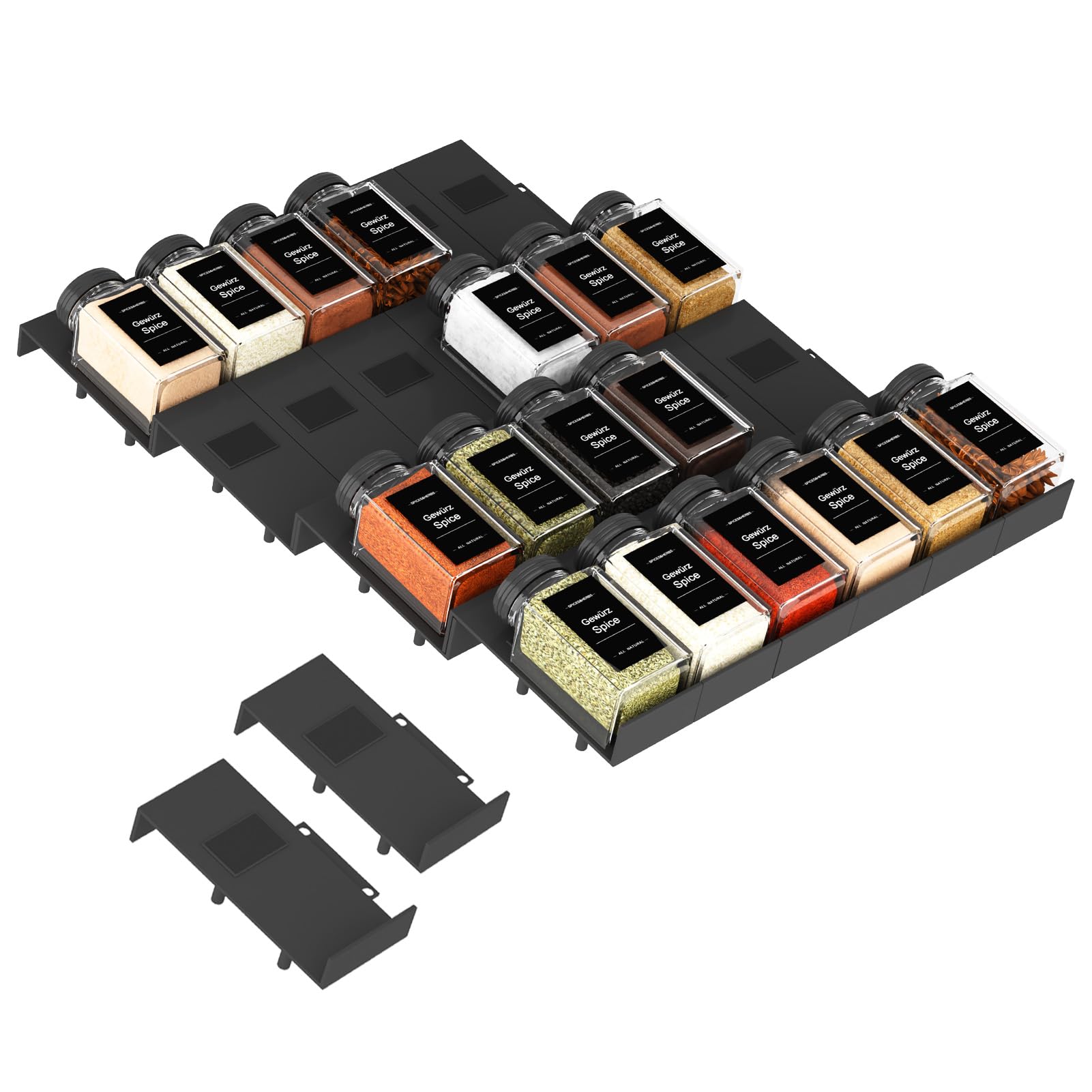 Famhap Gewürz Organizer Schublade, 24 Stück Patchworkable Gewürzregal Schublade, Küchen Organizer schublade für Gewürzgläser, Spice Rack Schublade für Gewürze Aufbewahrung Schwarz 24 Stück Angebot bei HelloDeals