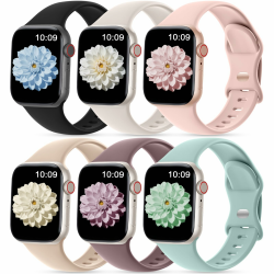 CeMiKa 6 Stück Sport Armband Kompatibel mit Apple Watch Armband 40mm 41mm 38mm 42mm (Series 11 10) - Silikon Sport Ersatzbänder für iWatch SE SE3 Series 11 10 9 8 7 6 5 4 3, Damen Herren Schwarz/Polarstern/Sandrosa/Rauchviolett/Milchtee/Minzgrün 38mm/40mm Angebot bei HelloDeals