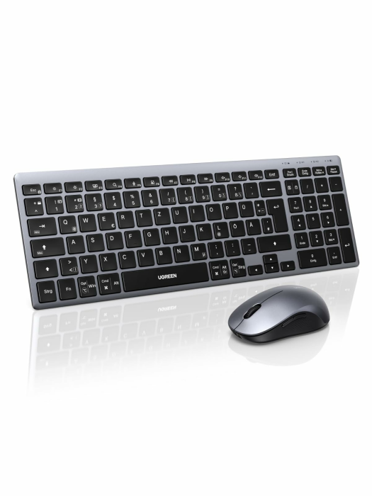 UGREEN Bluetooth Tastatur Maus Set kabellos (Bluetooth+2.4G), Wiederaufladbare Scherentastatur mit Maus 4000 DPI, Ultraslim Tastatur und Funkmaus für Windows/macOS/Linux/Android-QWERTZ Layout Angebot bei HelloDeals