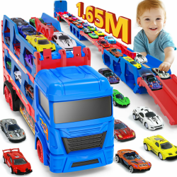Transport Truck Spielzeugautos für Jungen 3, 4, 5, 6 Jahren, 165cm&Faltbare Rennbahn Truck mit 10 Autos Spielzeug-4 Rückziehautos&6 Rennautos, Transporter Spielzeug-Kinder Geschenke für jungen Blau Angebot bei HelloDeals