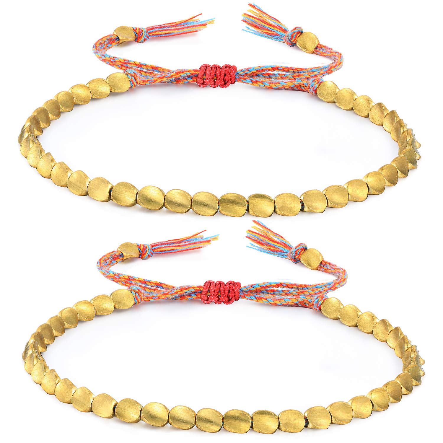 2 Stück tibetische Kupferperlen-Armbänder, handgefertigt, geflochtene Armbänder, verstellbar, buntes Perlenarmband (dreiseitiger Perlenstil), 16-26 cm / 6.3-10.2 inches, Kupferperlen und Faden Angebot bei HelloDeals