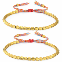 2 Stück tibetische Kupferperlen-Armbänder, handgefertigt, geflochtene Armbänder, verstellbar, buntes Perlenarmband (dreiseitiger Perlenstil), 16-26 cm / 6.3-10.2 inches, Kupferperlen und Faden Angebot bei HelloDeals