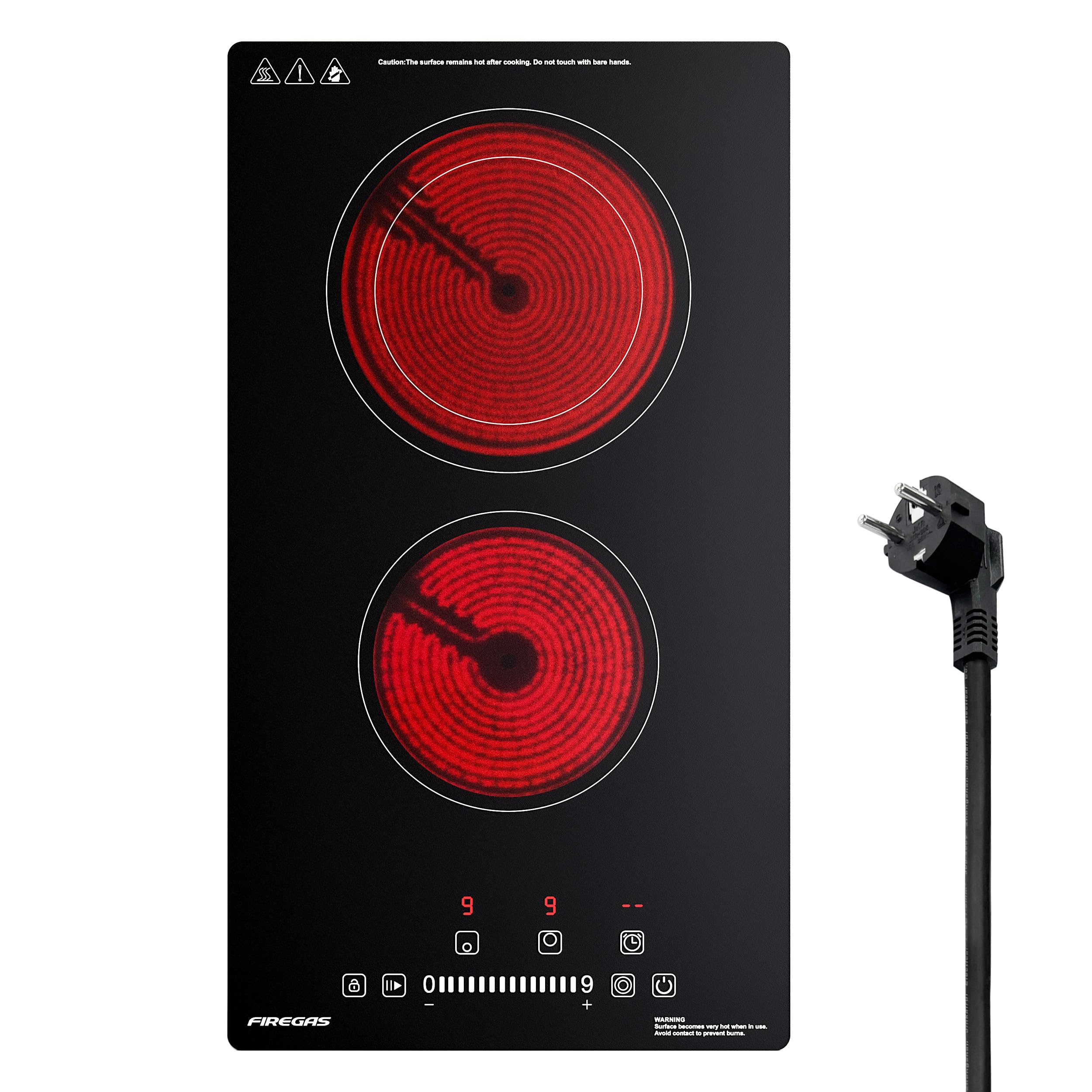 Domino Glaskeramikkochfeld, FIREGAS Einbauherde Glaskeramik Elektrisches Kochfeld, 3400W, 9 Leistungsstufen, Sensor-Touch-Steuerung, Kindersicherung,1-99 Mi Timer, Geeignet für Alle Töpfe 2 Kochzonen 3400W Angebot bei HelloDeals