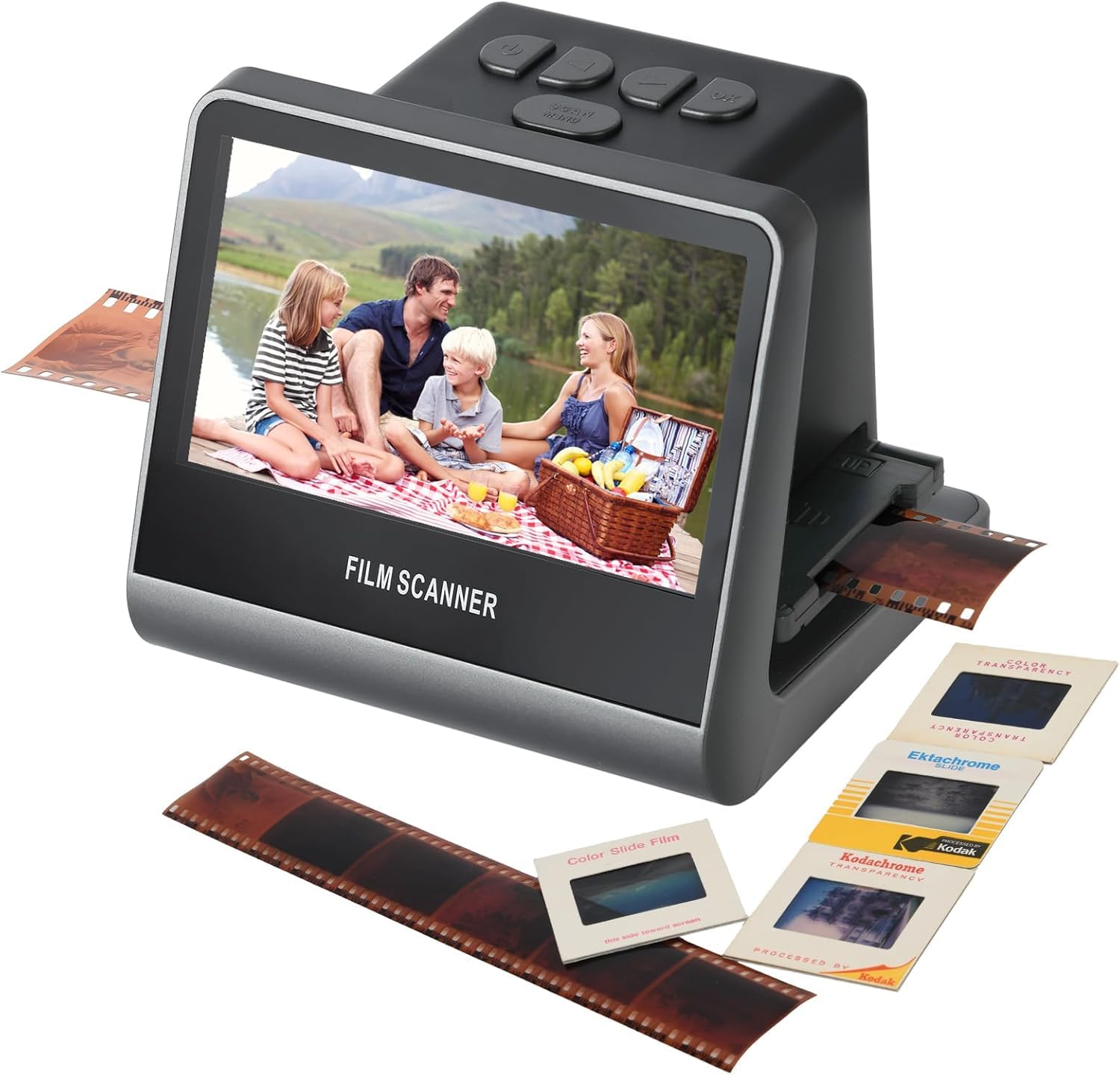 22MP Diascanner - Fotoscanner mit 5 "LCD Display, Negativscanner und Dia Scanner zum Digitalisieren Konvertiert 35mm, 135, 126 KPK, 110 Negative und Super 8-Film in Hochauflösende JPEG-Digitalfotos Angebot bei HelloDeals