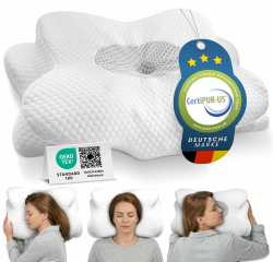 Orthopädisches Nackenstützkissen bei Nackenschmerzen aus hochwertigem Memory Foam - Ergonomisches Nackenkissen - Kopfkissen für Seiten-, Rücken- & Bauchschläfer - waschbarer Bezug bei 40°C Hellgrau Angebot bei HelloDeals