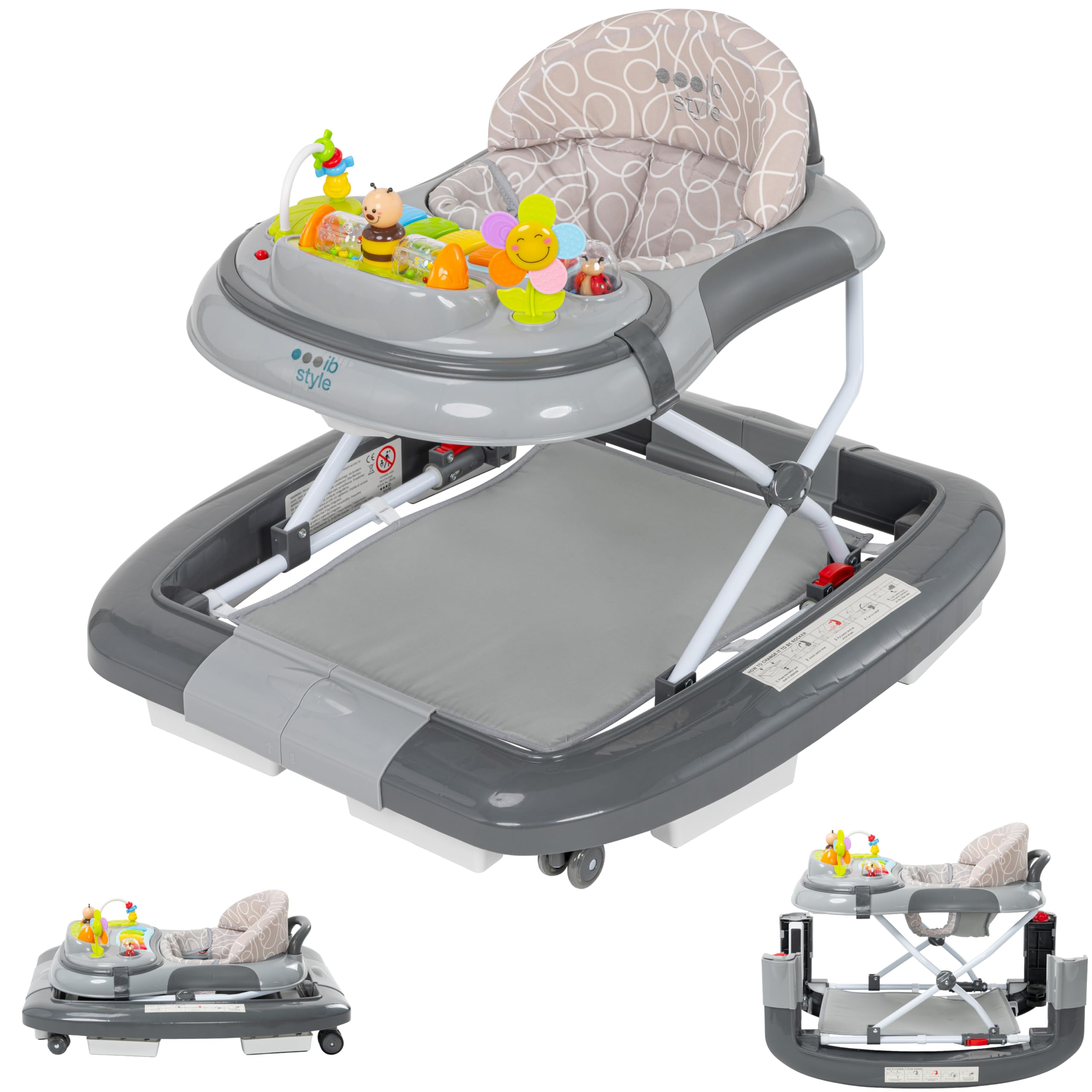 ib style 5in1 Lauflernhilfe, Gehfrei, Schaukelfunktion mit Licht & Melodie, Laufhilfe für Baby ab 6 Monate, Little World, Grau Angebot bei HelloDeals