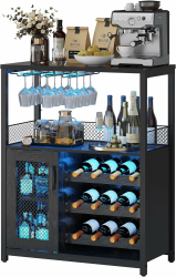 Garvee Weinschrank Weinregal Industrial mit Led Licht Barschrank mit Verstellbarem Weinregal und Glashalter Getränkeaufbewahrung Weinbarschrank für Küche Esszimmer Wohnzimmer 70x35x92 cm Schwarz Schwarz mit Licht Angebot bei HelloDeals