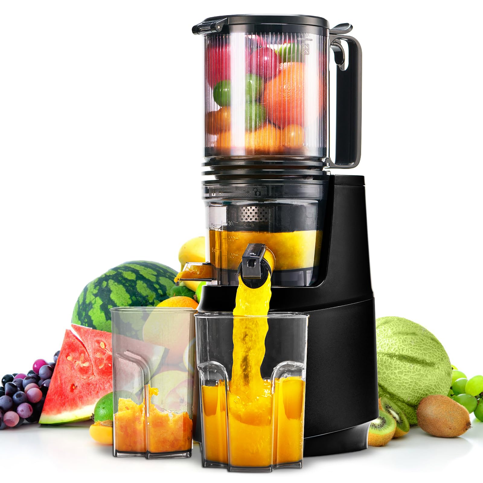 MAISON HUIS Entsafter Slow Juicer mit 13.5cm Extra Großem Einfüllschacht für Ganze Früchte und Gemüse, leicht zu Reinigen Entsafter Gemüse und Obst, Hohe Saftausbeute Juicer Machine (Schwarz) Angebot bei HelloDeals