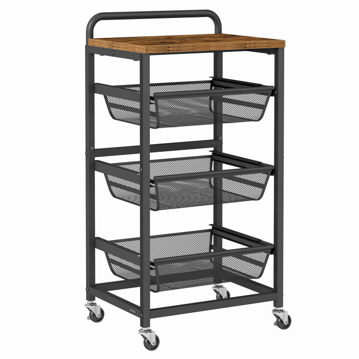 VASAGLE Sevierwagen mit 4 Ebenen, Rollwagen mit herausziehbaren Körben, Küchenregal auf Rollen, Griff, 31,7 x 40 x 76 cm, vintagebraun-tintenschwarz LRC040K01 4 Ebenen Vintagebraun + Tintenschwarz Angebot bei HelloDeals