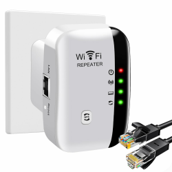 WLAN Repeater 2.4 GHz, 300Mbp/s WLAN Verstärker 360°-Abdeckung, WiFi Repeater mit Ethernet-Port und RJ-45 Kabel Kompatibel zu Allen WLAN Geräte Angebot bei HelloDeals