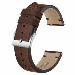 BISONSTRAP Distressed Leder Uhrenarmband, Uhren Armband für Herren, Schnellverschluss Federstege, Bandbreite 18mm 20mm 22mm Kaffeebraun (Silberne Schnalle) 20mm Angebot bei HelloDeals