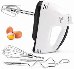Elektrischer Handmixer – 7-stufiger Mixer Elektrischer Schneebesen mit 5 Edelstahl-Zubehörteilen, Turbo-Boost/Selbststeuerung der Geschwindigkeit + Auswurftaste Lebensmittelmixer für Kuchen und Eier Weiß Angebot bei HelloDeals