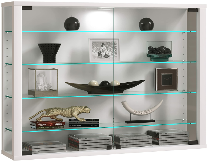 VCM Glasvitrine hängend/Vitrine Glas mit ESG-Sicherheitsglas/Maße: H. 60 x B. 83 x T. 18 cm/Hängevitrine Glas/Modern und platzsparend/Glas Vitrinenschrank - Vitrosa L Weiß Angebot bei HelloDeals