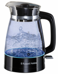 Russell Hobbs 26080-70 Wasserkocher Glas (optimierte Design Ausgusstülle aus Glas, LED Beleuchtung), Classic Design, Boden aus Edelstahl, Trasparente/Nero, 1.7 l, 2400 W Angebot bei HelloDeals