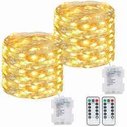 kolpop 2 Stück Lichterkette Batterie, 12M 120 LED Lichterkette mit Fernbedienung und Timer, Wasserdicht 8 Modi Lichterketten Draht für Außen Innen Party Hochzeit Weihnachtsbaum Deko, Warmweiß 2 Stück Warmweiß Angebot bei HelloDeals