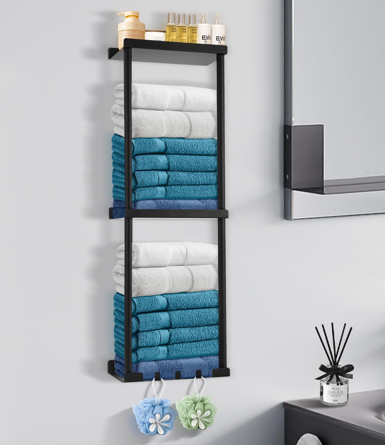 Handtuchhalter ohne Bohren,Handtuchregal Selbstklebend mit Ablage,mit Metall und 3 Haken Badezimmer,Badetuchhalter Zum Kleben,Handtuchhalter Wand,für Badezimmer Wand Angebot bei HelloDeals