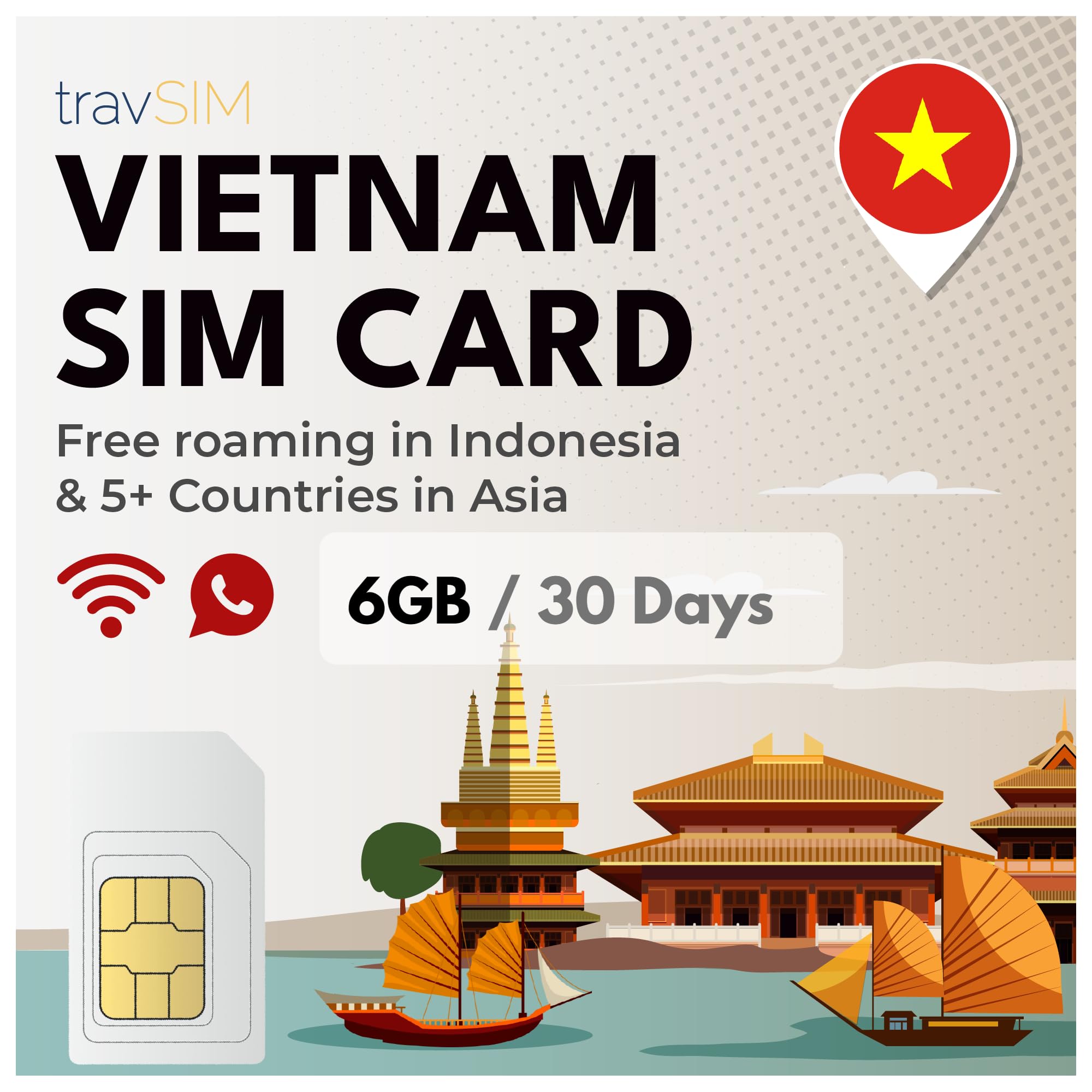 travSIM Vietnam SIM-Karte | 6GB Daten | 4G/5G Geschwindigkeiten | Kostenloses Roaming in Indonesien in Asien | Funktioniert auf iOS & Android Geräten | Plan auf Vietnam SIM ist 30 Tage gültig Angebot bei HelloDeals