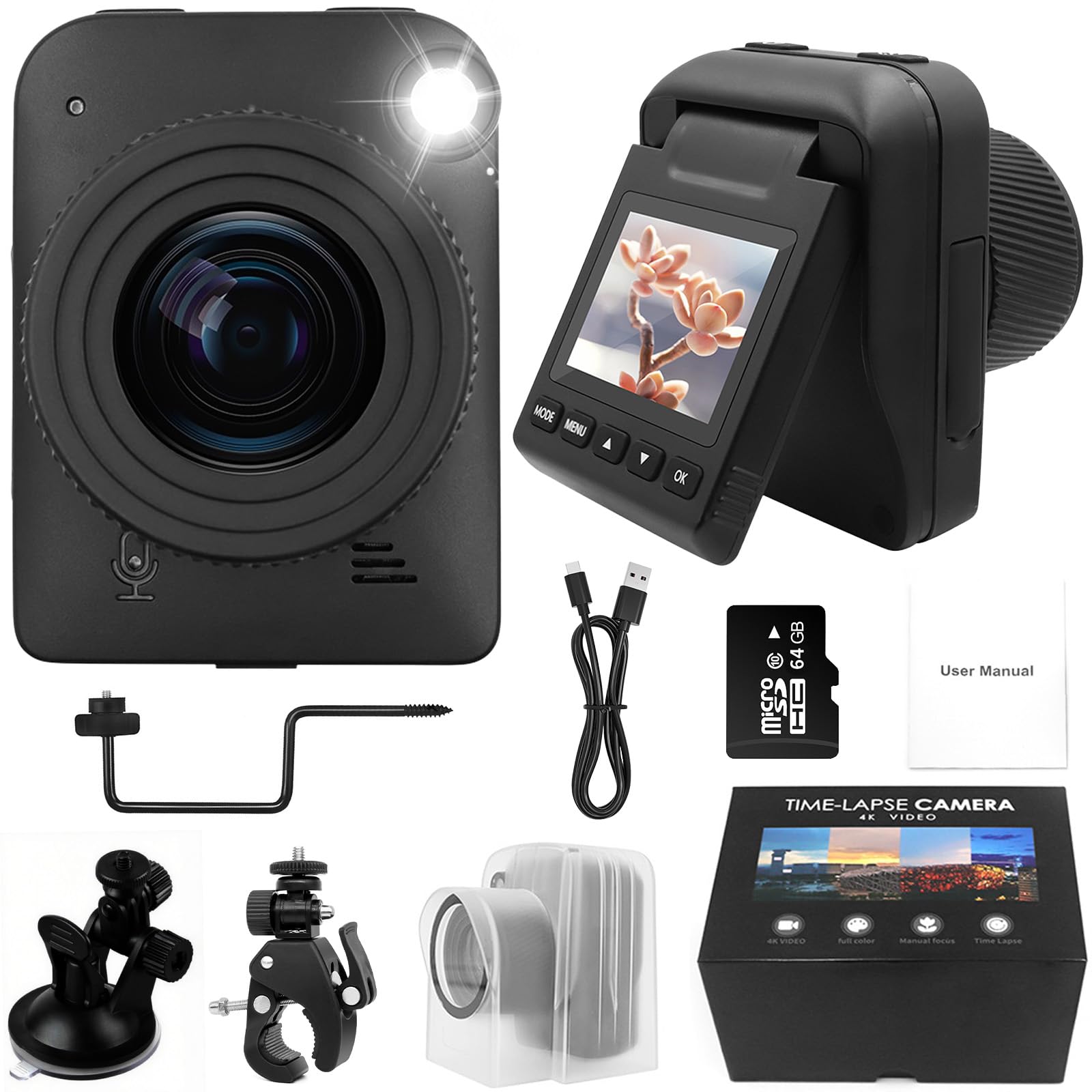 4K Zeitraffer Kamera, 3200W, IP66 wasserdichte Zeitrafferkamera mit 6 Monate Akkulaufzeit, 64GB TF-Karte, 2 Zoll Kippbildschirm, Makroaufnahme, Für Die Aufzeichnung Bauarbeiten, Wetter und Pflanzen Angebot bei HelloDeals