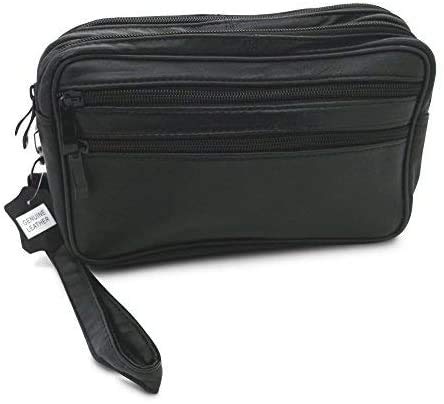 XXL HANDGELENKTASCHE LEDER - Herrentasche Handtasche Umhängetasche Tasche Gürteltasche Bag Schwarz Damen Herren Tragegurt Handschlaufe Reißverschluss Männer Frauen Angebot bei HelloDeals
