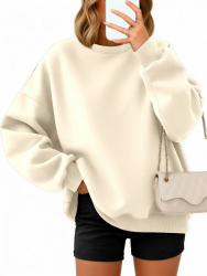 Pullover Damen Oversize Langarm Fleece Rundhalsausschnitt Sweatshirt Herbst Winter Frauen Mädchen Klamotten Locker Oberteile XL Aprikose Angebot bei HelloDeals