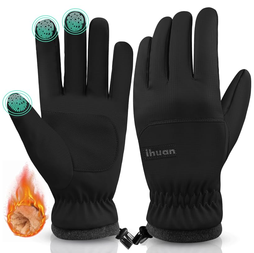 ihuan Thermo Fahrradhandschuhe Herren Damen -Warme WinterHandschuhe Touchscreen Wasserdicht Winddicht rutschfest Sporthandschuhe für Radfahren, Laufen, Skifahren, Wandern Dunkelschwarz L Angebot bei HelloDeals